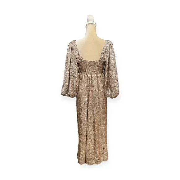 Show Me Your Mumu Sydney Gold Midi Dress Metallic Sparkles Size M Medium - Picture 4 of 11